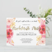 Élégant Floral Bachelorette Party Invitation Gold (Debout devant)