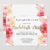 Élégant Floral Bachelorette Party Invitation Gold (Devant / Derrière)