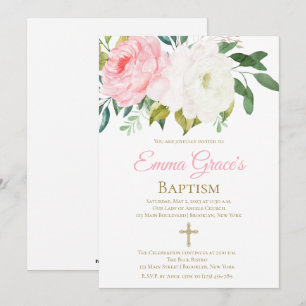 Elegant Floral Baptism Christening Uitnodiging
