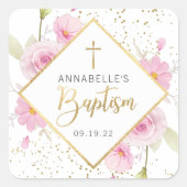 Elegant Floral Baptisme Vierkante Sticker (Voorkant)