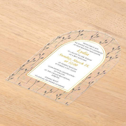 Elegant Floral Bat Mitzvah Uitnodiging Acryl Uitnodigingen (Laagn)