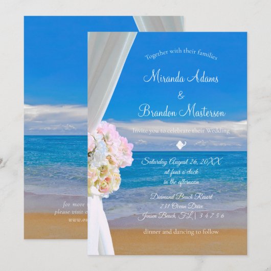 Elegant Floral Beach Summer Wedding Kaart (Voorkant / Achterkant)