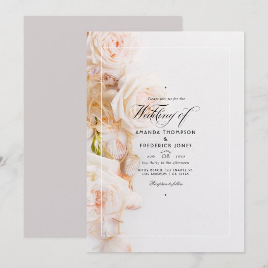 Elegant Floral Beach Wedding Kaart (Voorkant / Achterkant)
