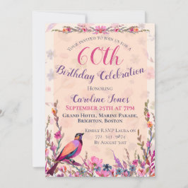 Elegant Floral Bird 60th Birthday Party Invitation Save The Date