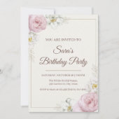 Elegant Floral Birthday Invitation Kaart (Voorkant)
