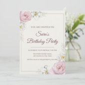 Elegant Floral Birthday Invitation Kaart (Staand voorkant)