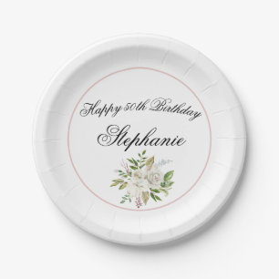 Elegant Floral Birthday Papieren Bordje