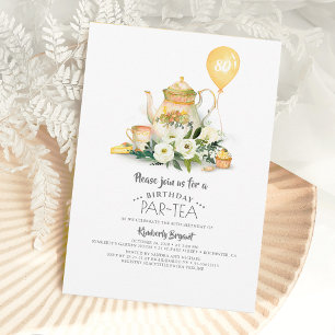 Elegant Floral Birthday Par-tea Uitnodiging