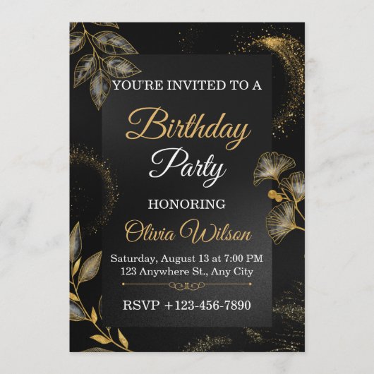 Elegant Floral Birthday Party Invitation Kaart (Voorkant)