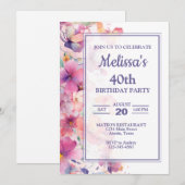 Elegant Floral Birthday Party Kaart (Voorkant / Achterkant)