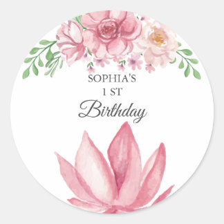 Elegant Floral Birthday Party Ronde Sticker