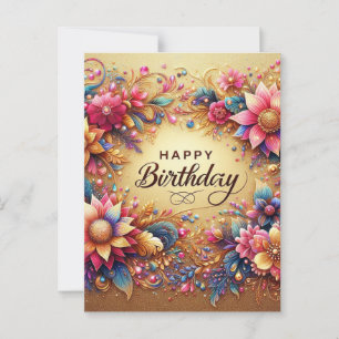 Elegant Floral Birthday Wenskaart Briefkaart