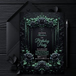 Elégant Floral Black and Green Party Invitation<br><div class="desc">5x7 Élégante Invitation de fête d'anniversaire verte | Modèle épais et épais | Invitations de Green Party | Invitations d'anniversaire pour femmes | Invitation de fée magique | Texte personnalisable Célébrez en style avec ce luxueux modèle de fête d'anniversaire fleuri et vert. Conçu pour ceux qui apprécient l'élégance intemporelle, cette...</div>