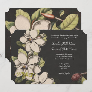 Elegant Floral Black Copper Magnolia Wedding Kaart