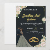 Elegant Floral Black Gold Custom Wedding Invite  Kaart (Voorkant / Achterkant)