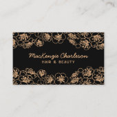 Elegant Floral Black Gold Visitekaartje (Voorkant)