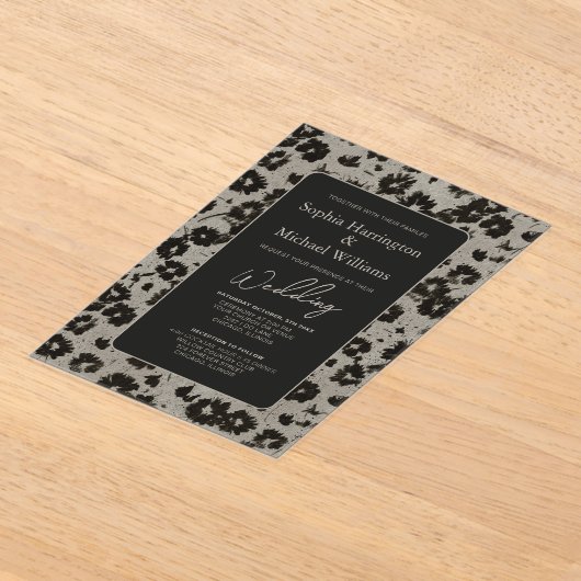 Elégant Floral Black Silver Mariage Invitation (Poser)
