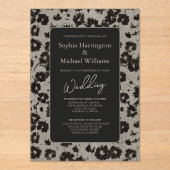 Elégant Floral Black Silver Mariage Invitation (Recto)