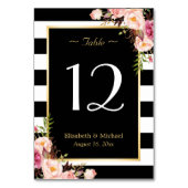 Elegant Floral Black Stripes Wedingstabel Number Kaart (Achterkant)
