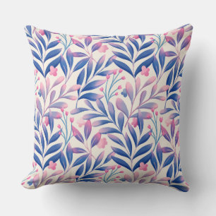 Elegant Floral Blauw Roze Blad Patroon Kussen