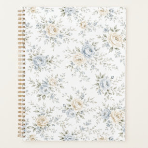Élégant floral bleu et ivoire