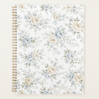Élégant floral bleu et ivoire