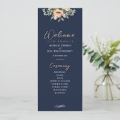 Élégant floral bleu foncé, programme de mariage (Debout devant)