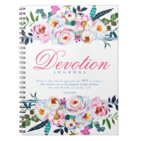 Élégant Floral Bleu Nommé Devotion Journal