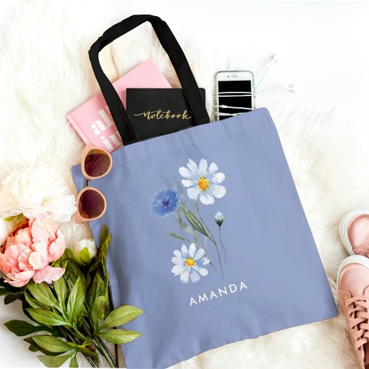 Elégant Floral Bleu tendance Chic Sac fourre-tout 