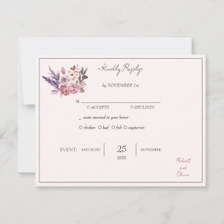 "Elegant Floral Bliss RSVP - Robert & Olivia" Kaart