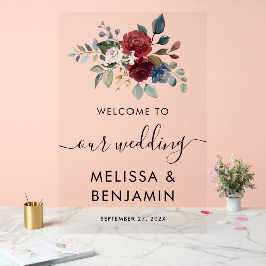 Élégant Floral Bloom Bourgogne Script Mariage (Mariage)