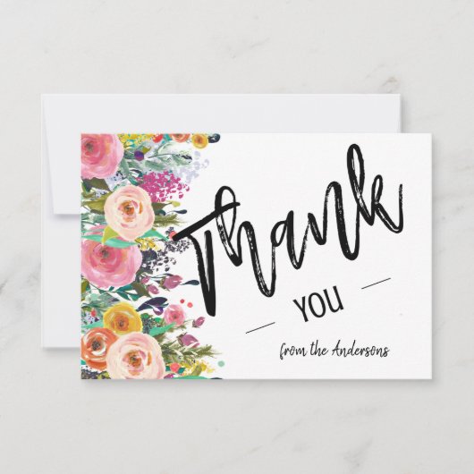 Elegant Floral Blooms Bouquet Flat Hartelijk dank Bedankkaart (Voorkant)