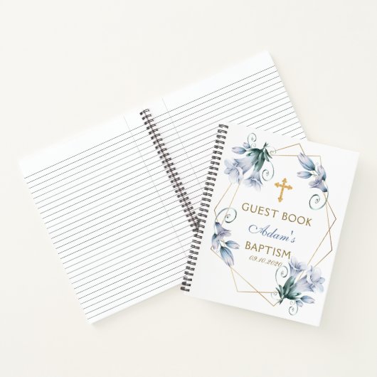 Elegant Floral Blue Boy Baptism Guest Book Notitieboek (Binnen)