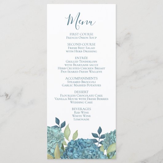 Elégant Floral Blue Hydrangea Fleurs Menu Buffet (Devant)