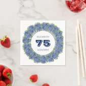 Elegant Floral Blue Hydrangeas 75th Birthday Party Servet (Insitu)