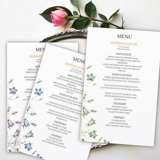 Elégant Floral Blue Mariage Budget Menu