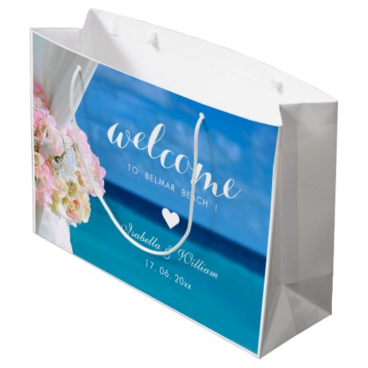 Elegant Floral Blue Ocean Beach Bruiloft Large Cadeauzakje (Achterkant Gekanteld)