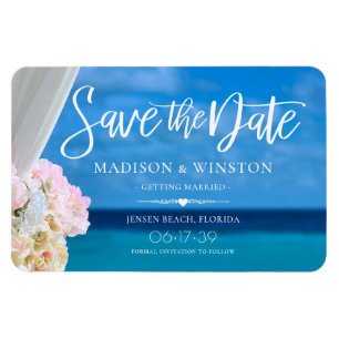 Elegant Floral Blue Ocean Beach Save the Date Magn Magneet