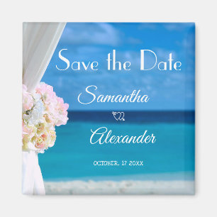 Elegant Floral Blue Ocean Beach Save the Date Magneet