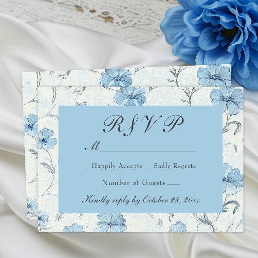 Elégant Floral Blue Pays Mariage botanique RSVP