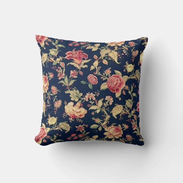  Elegant Floral Blue Roos Pillow Kussen (Voorkant)