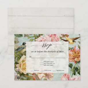 Elégant Floral Blush Aqua Roses Rustic Wood RSVP