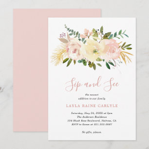 Elegant Floral Blush Pink Baby Girl Sip en zie Kaart