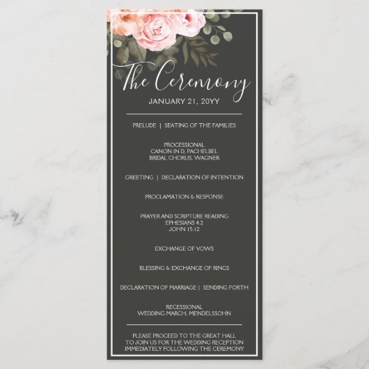 Elegant Floral Blush Pink Botanical Modern Wedding Programma (Voorkant)