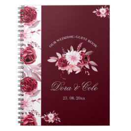 Elegant Floral Blush Pink Burgundy Wedding Guest Notitieboek