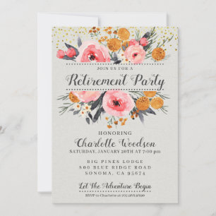 Elegant Floral Blush Pink Gold Retirement Party in Kaart