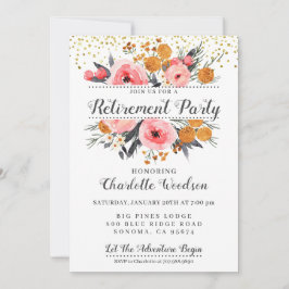 Elegant Floral Blush Pink Gold Retirement Party Kaart