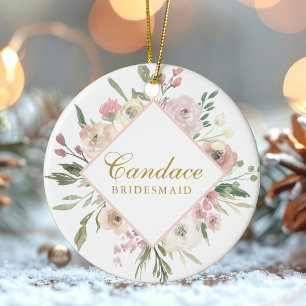 Elegant Floral Blush Pink Peony Gold Bridesmaid Keramisch Ornament