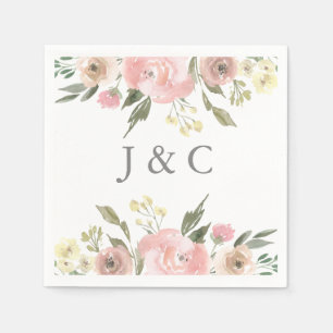 Elegant Floral Blush Pink Peony Monogram Weddensch Servet