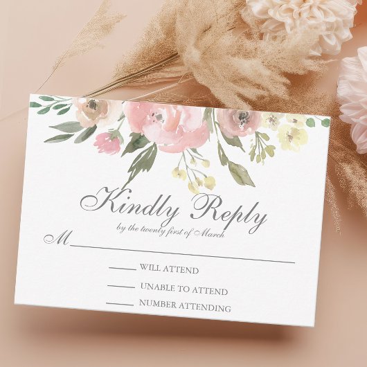 Elegant Floral Blush Pink Peony Wedding RSVP Kaartje